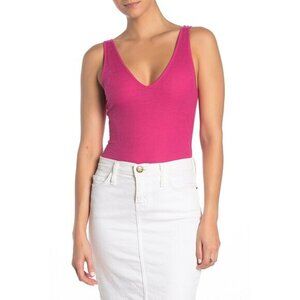 Abound Pink Surprise Ribbed Bodysuit Sleeveless V-Neck Stretch SZ L New